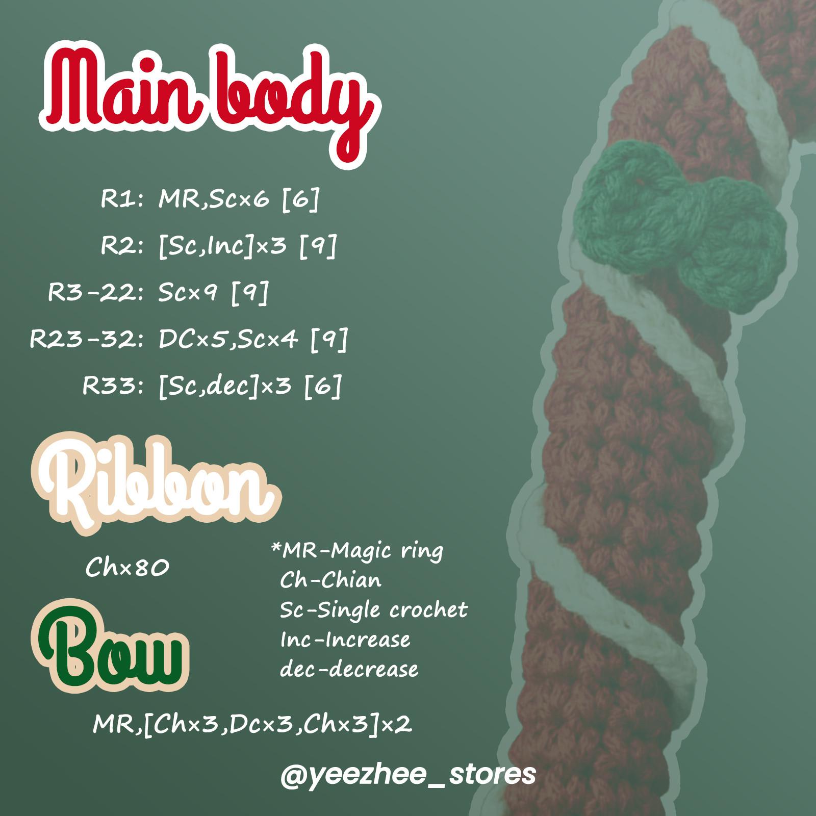 Crochet Candy Cane Pattern with Festive Design