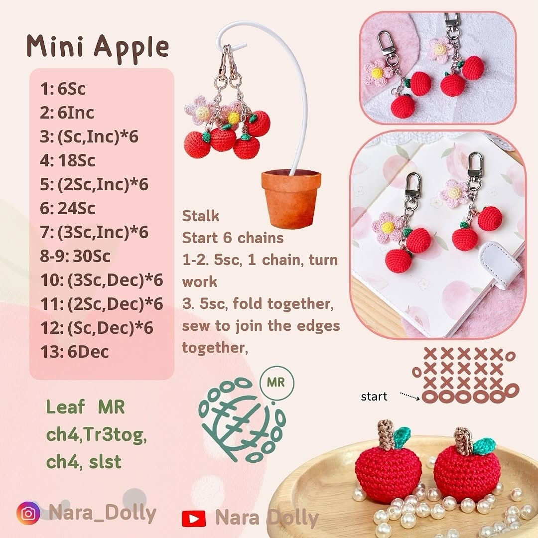 Crochet Cherry and Flower Keychain Pattern for Beginners