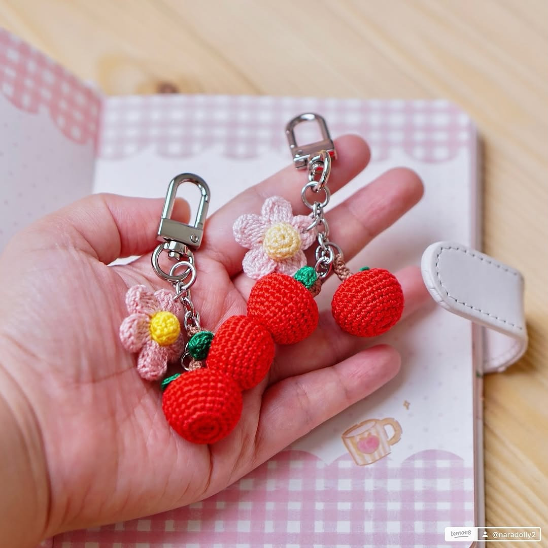 Crochet Cherry and Flower Keychain Pattern for Beginners