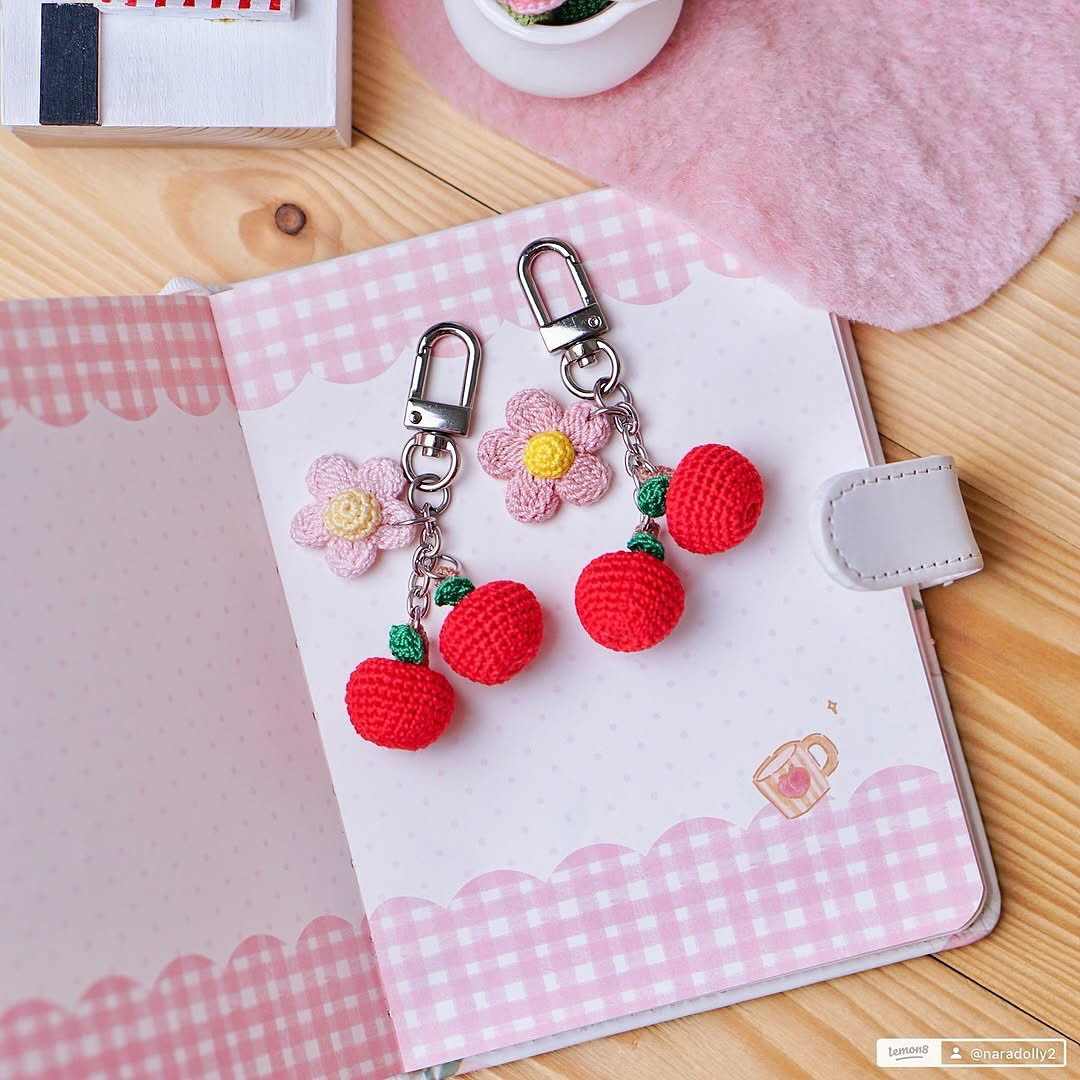 Crochet Cherry and Flower Keychain Pattern for Beginners