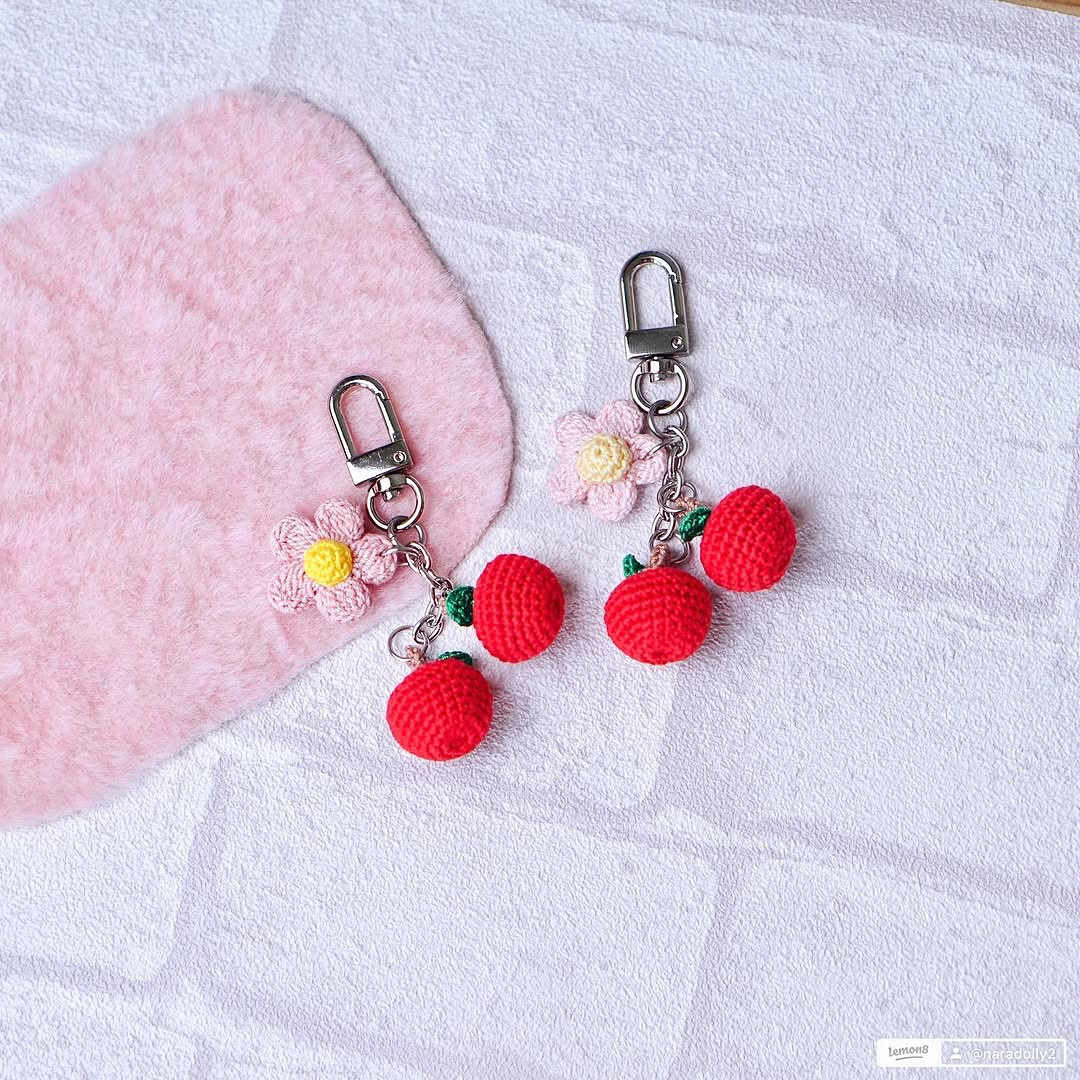 Crochet Cherry and Flower Keychain Pattern for Beginners