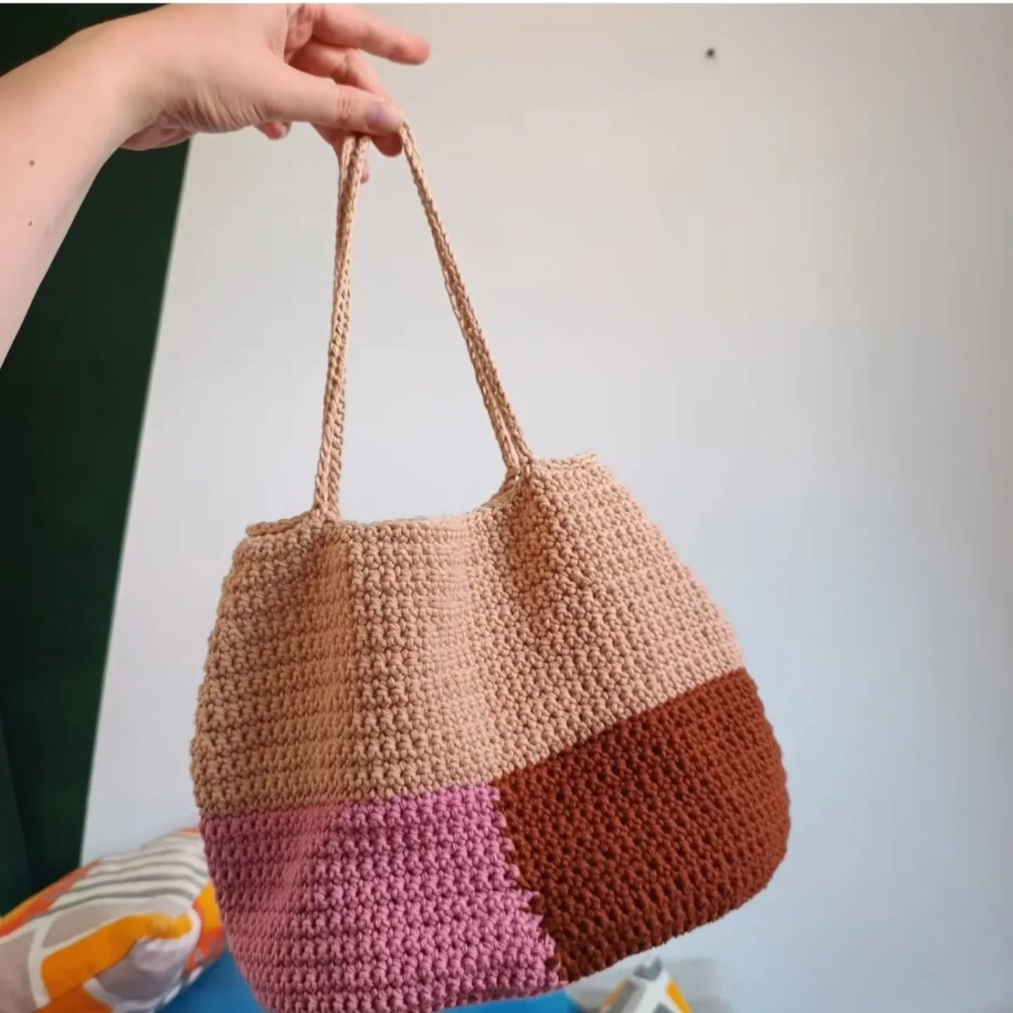 Crochet Color Block Bag Pattern for Beginners