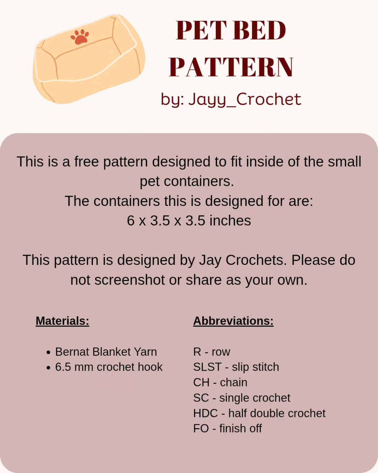 Crochet Cozy Pet Bed Pattern for Small Animals