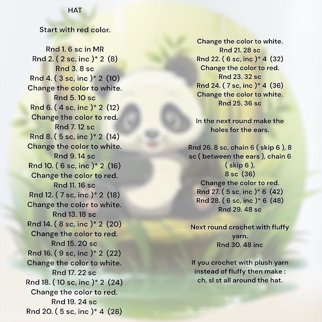 Crochet Cute Panda with Santa Hat Free Pattern