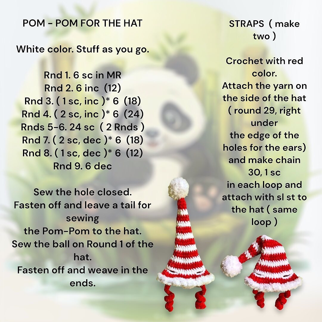 Crochet Cute Panda with Santa Hat Free Pattern
