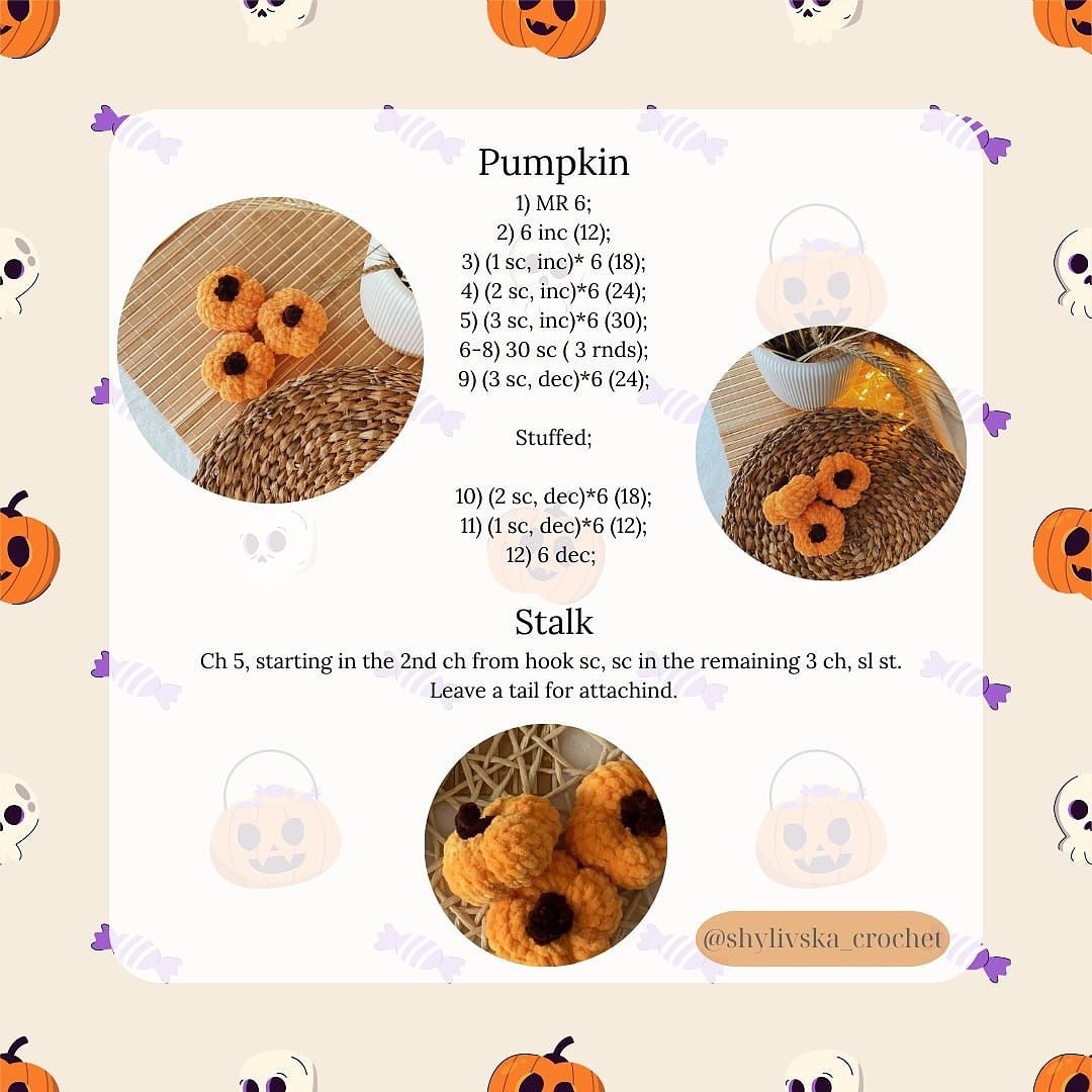 Crochet Cute Pumpkin and Witch Hat Amigurumi Free Pattern