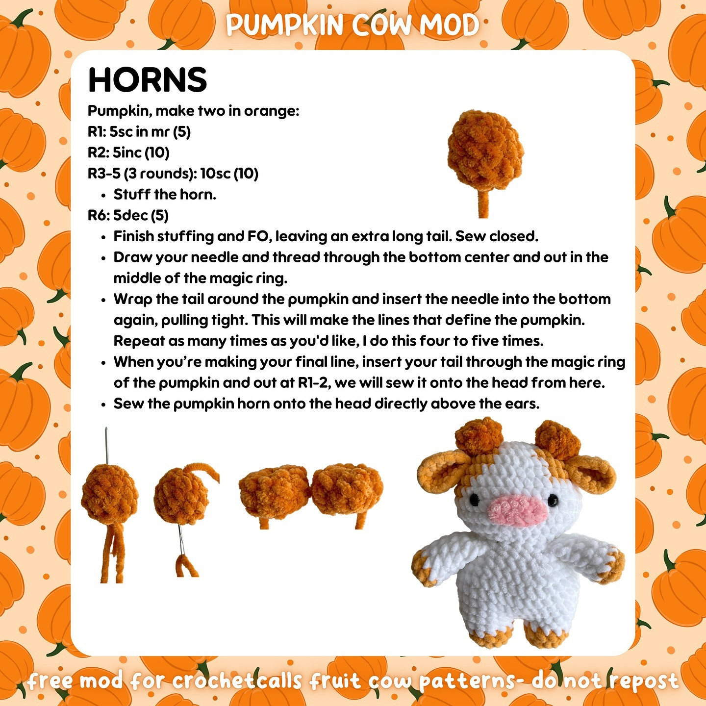 Crochet Cute Pumpkin Cows for Festive Decoration