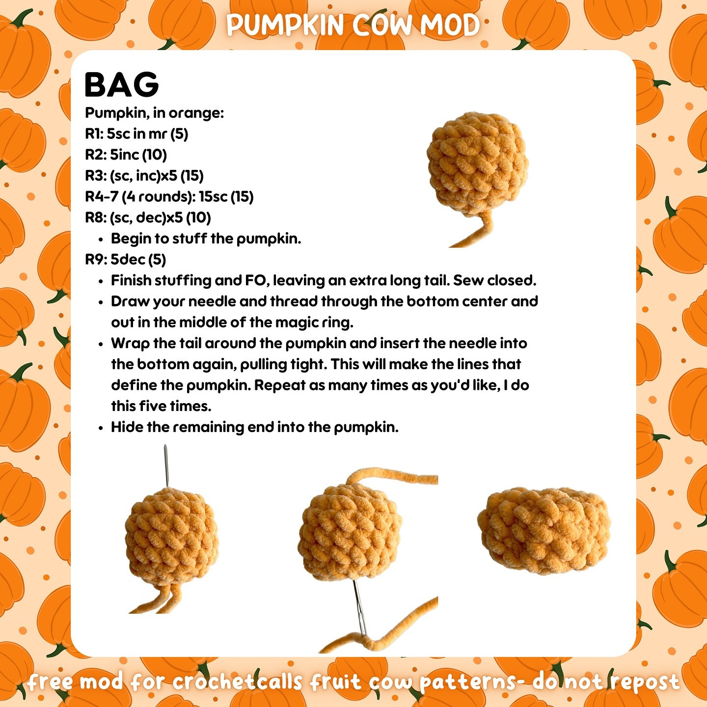 Crochet Cute Pumpkin Cows for Festive Decoration