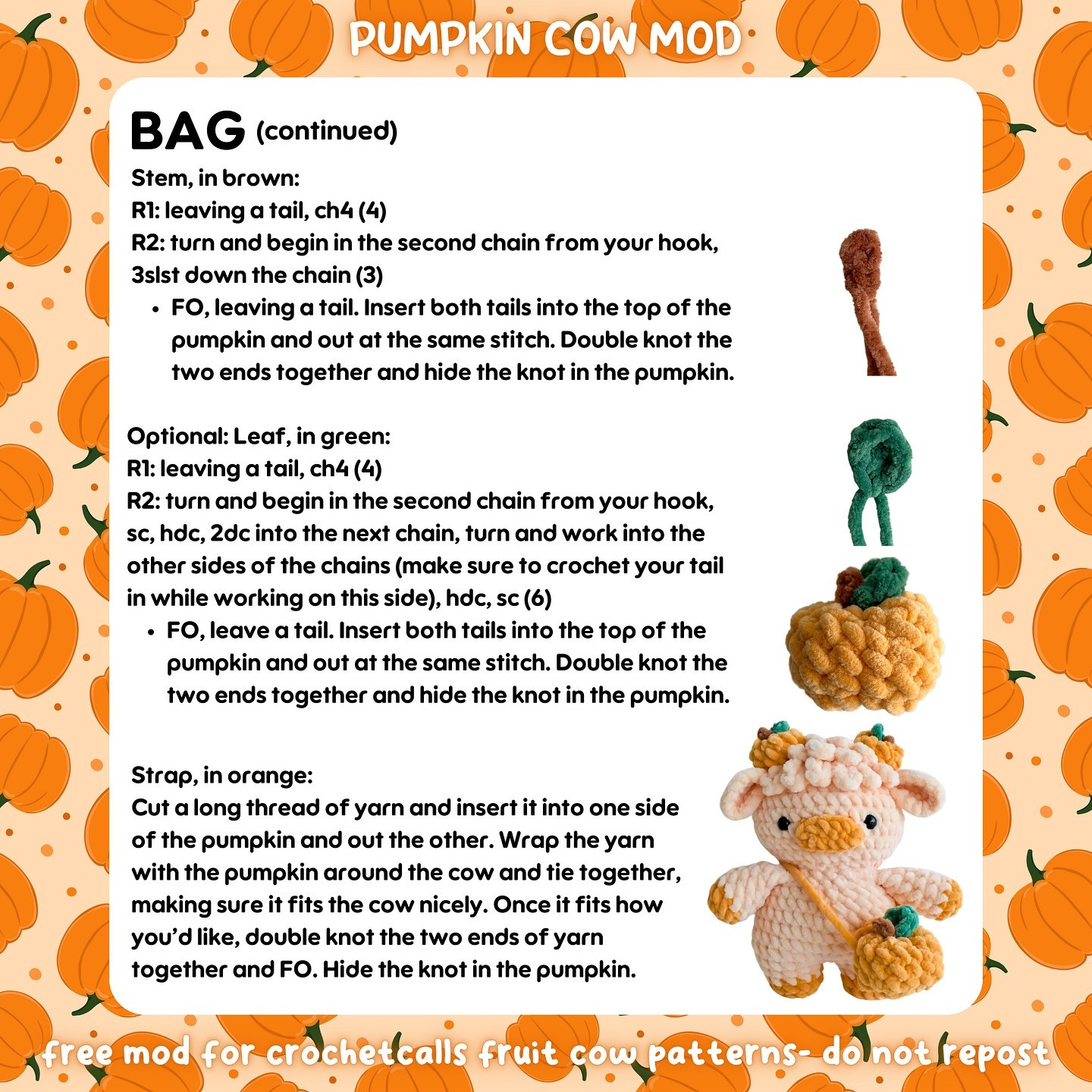 Crochet Cute Pumpkin Cows for Festive Decoration