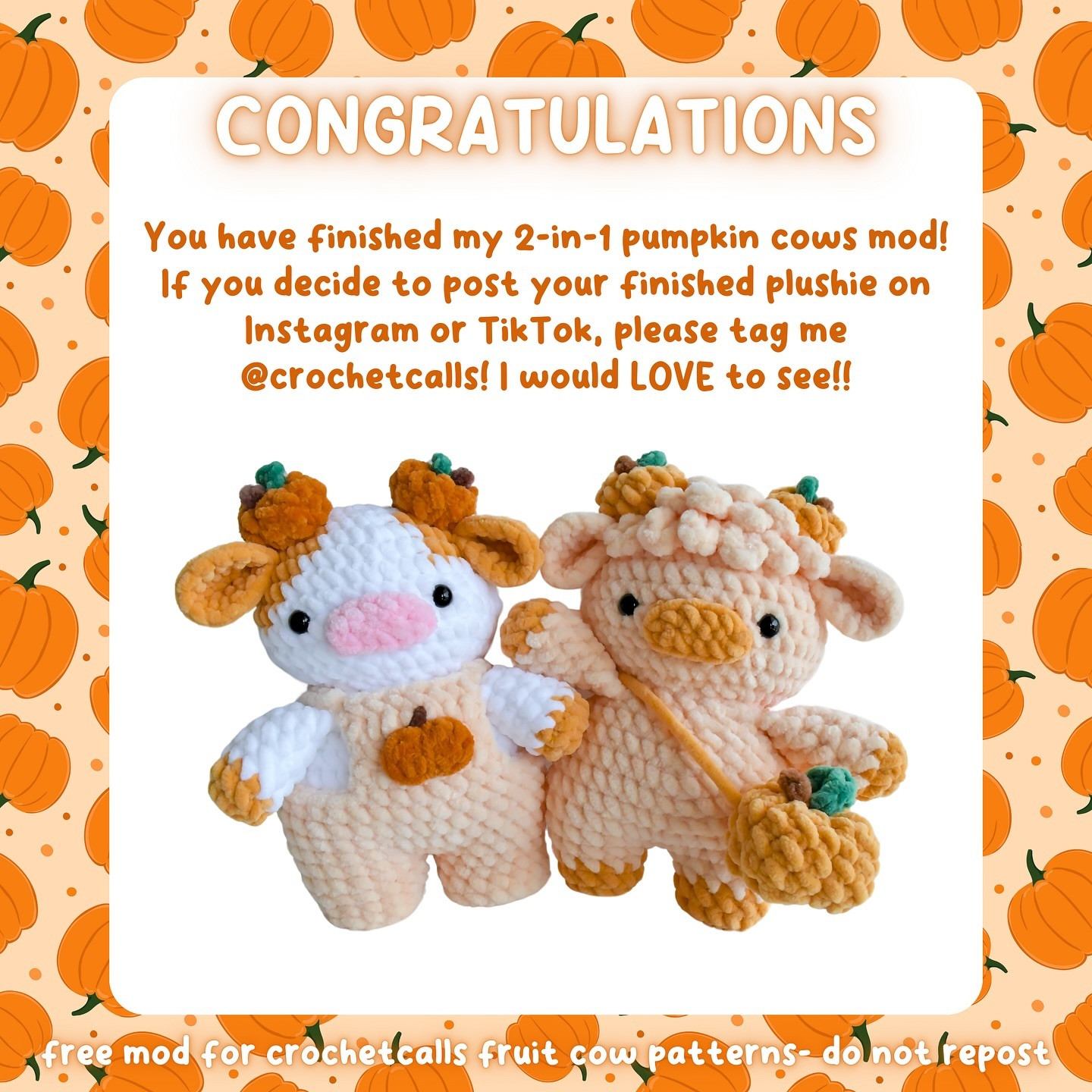 Crochet Cute Pumpkin Cows for Festive Decoration