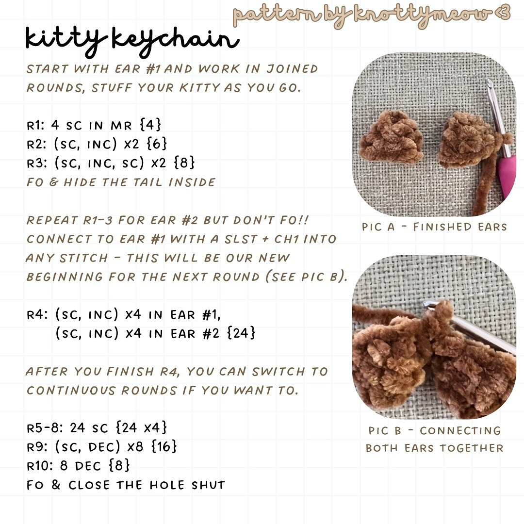 Crochet Kitty Keychain Pattern - Free and No Sew Tutorial