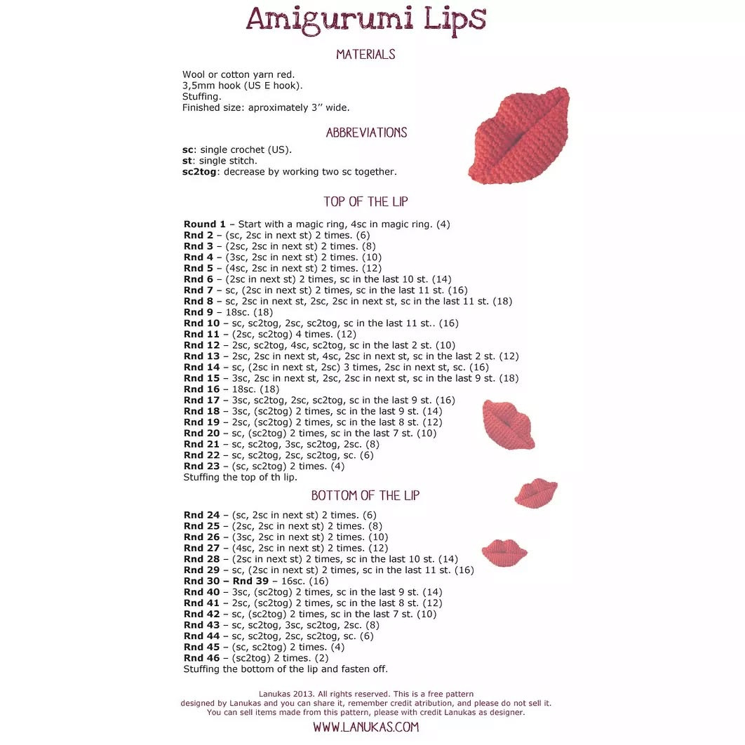 Crochet Lip Pattern: Create Charming Amigurumi Lip Designs