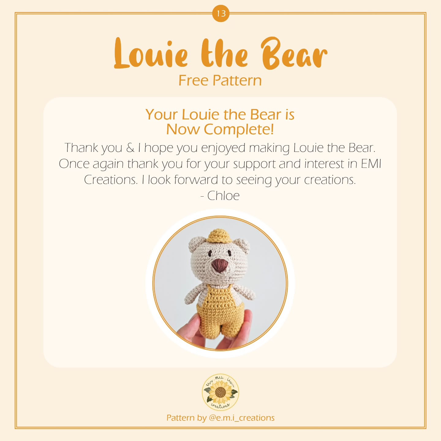 Crochet Louie the Bear Amigurumi Free Pattern Tutorial