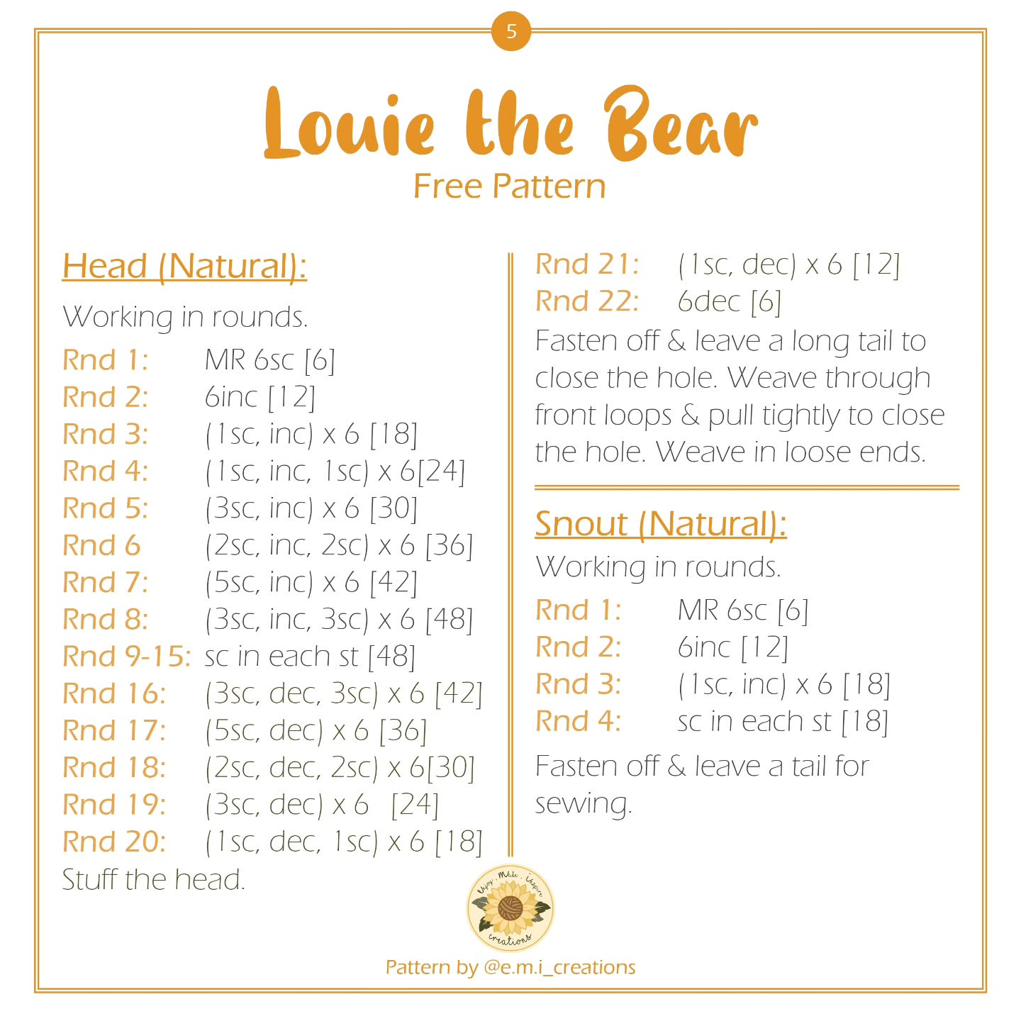 Crochet Louie the Bear Amigurumi Free Pattern Tutorial