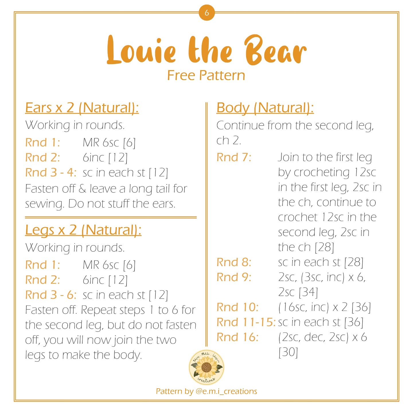 Crochet Louie the Bear Amigurumi Free Pattern Tutorial