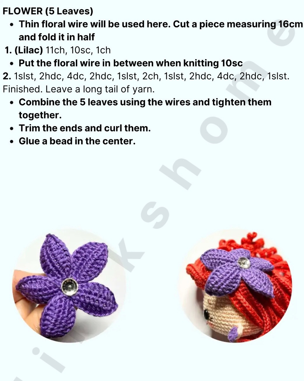 Crochet Mermaid Doll Pattern with Red Hair and Purple Top