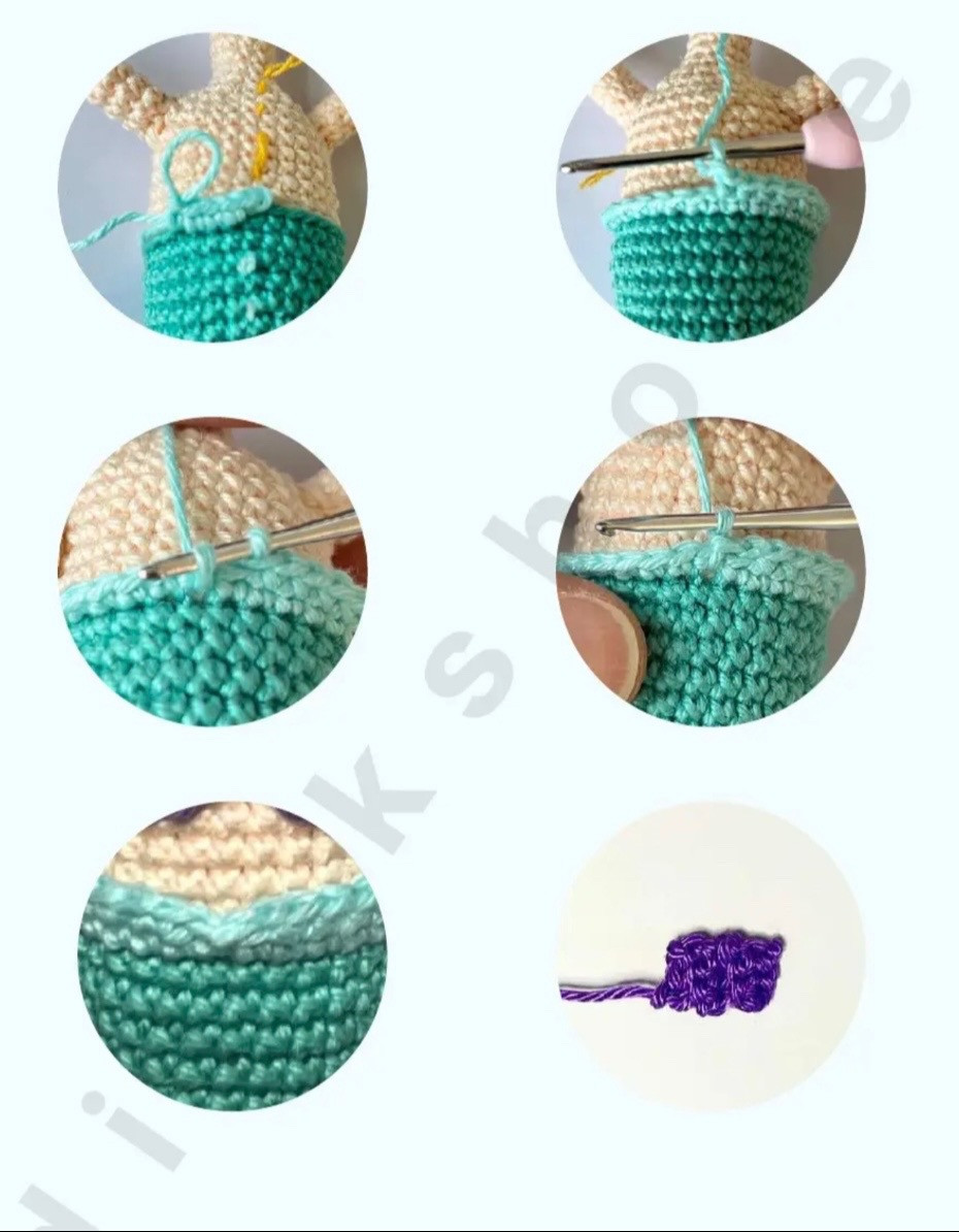 Crochet Mermaid Doll Pattern with Red Hair and Purple Top