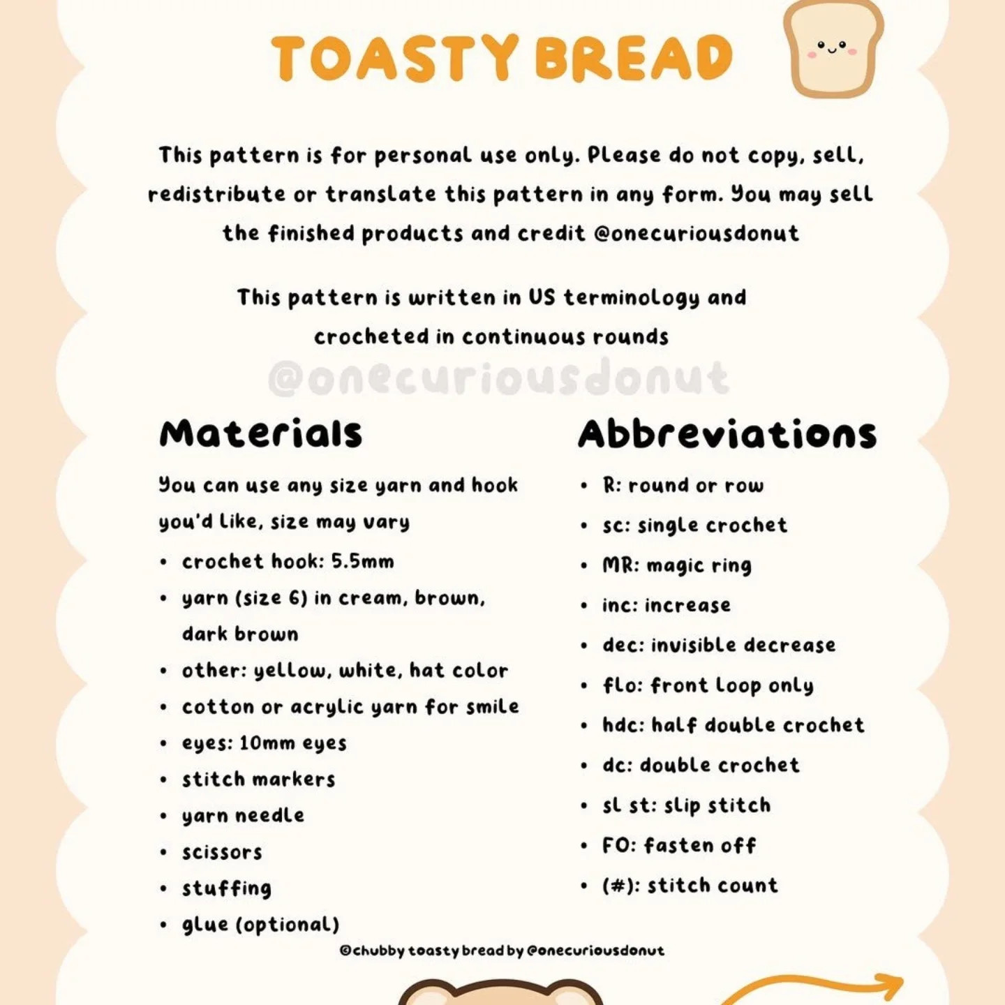 Crochet Pattern: Cute Toast Plushie with Party Hat