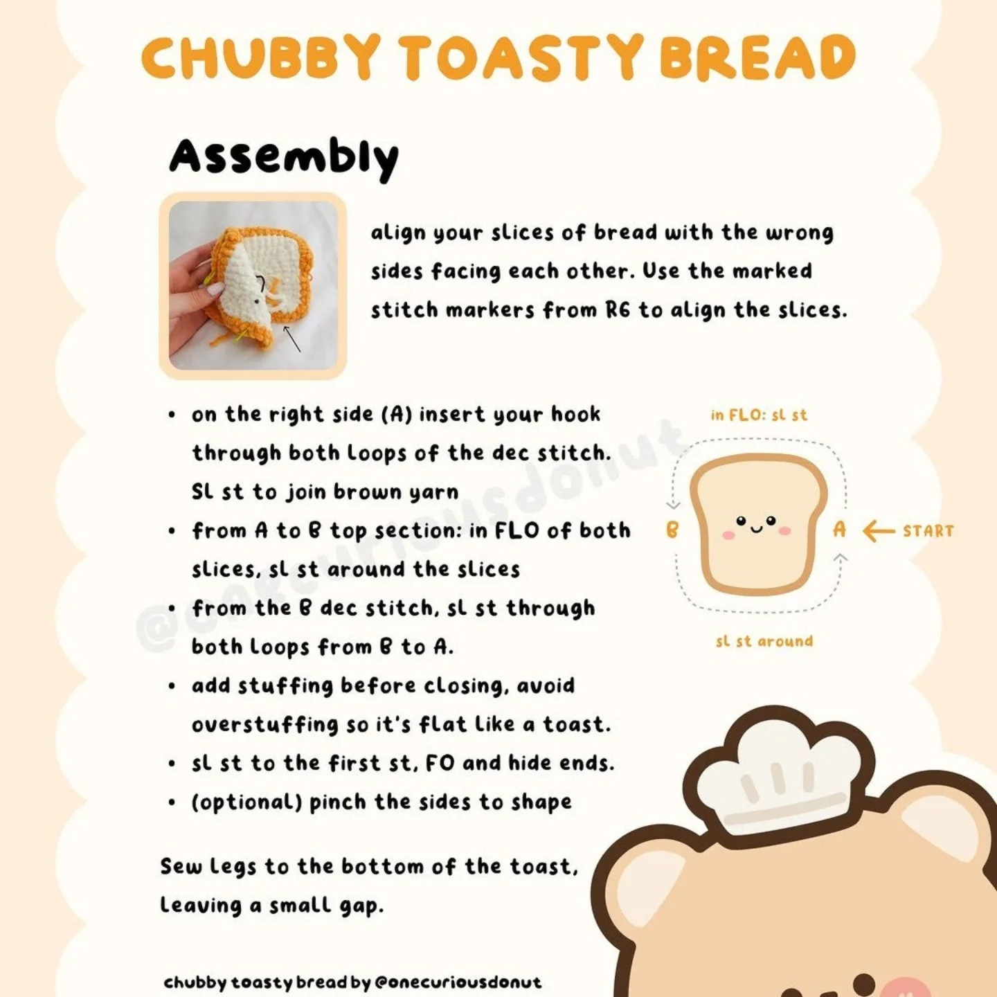 Crochet Pattern: Cute Toast Plushie with Party Hat