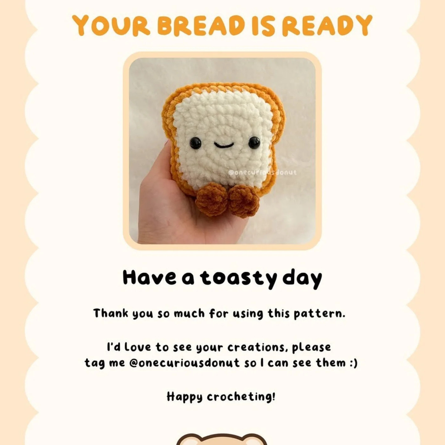 Crochet Pattern: Cute Toast Plushie with Party Hat