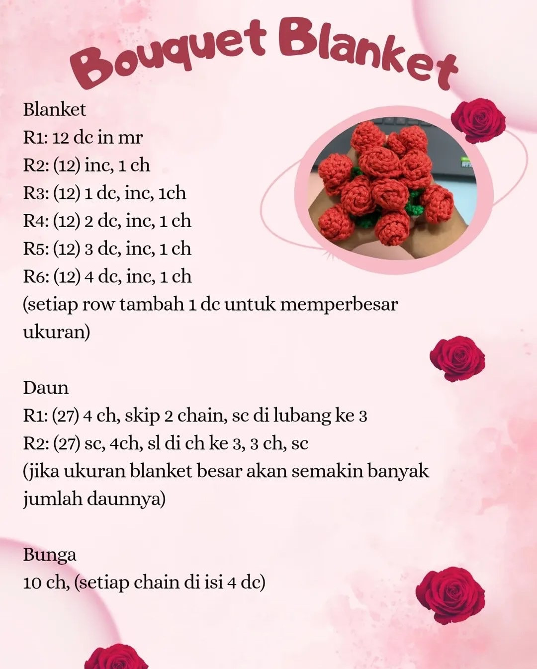 Crochet Pattern for a Beautiful Rose Bouquet Blanket