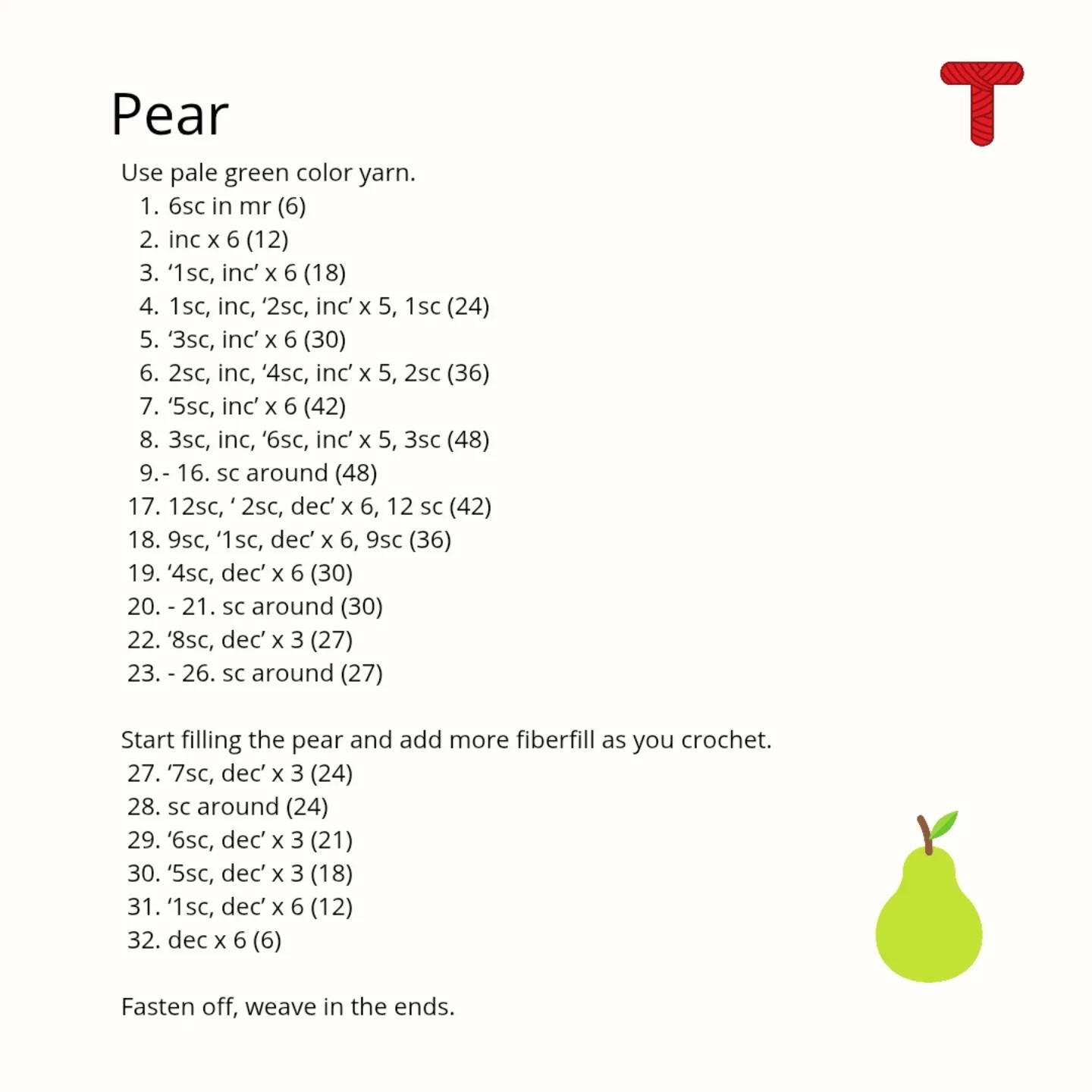 Crochet Pattern for a Cute Amigurumi Pear Toy