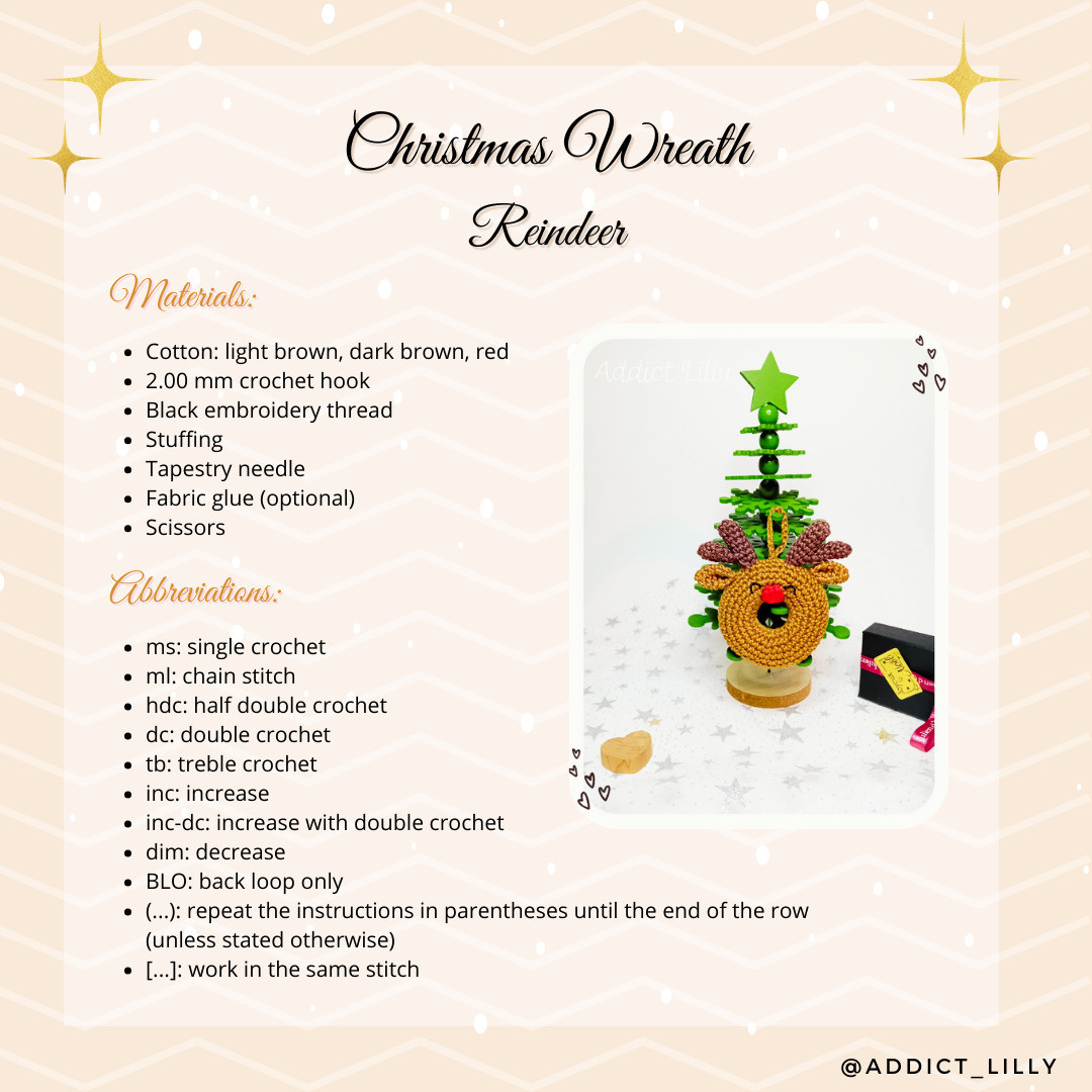 Crochet Pattern for a Festive Reindeer Christmas Wreath