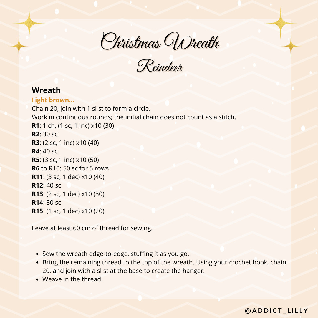 Crochet Pattern for a Festive Reindeer Christmas Wreath