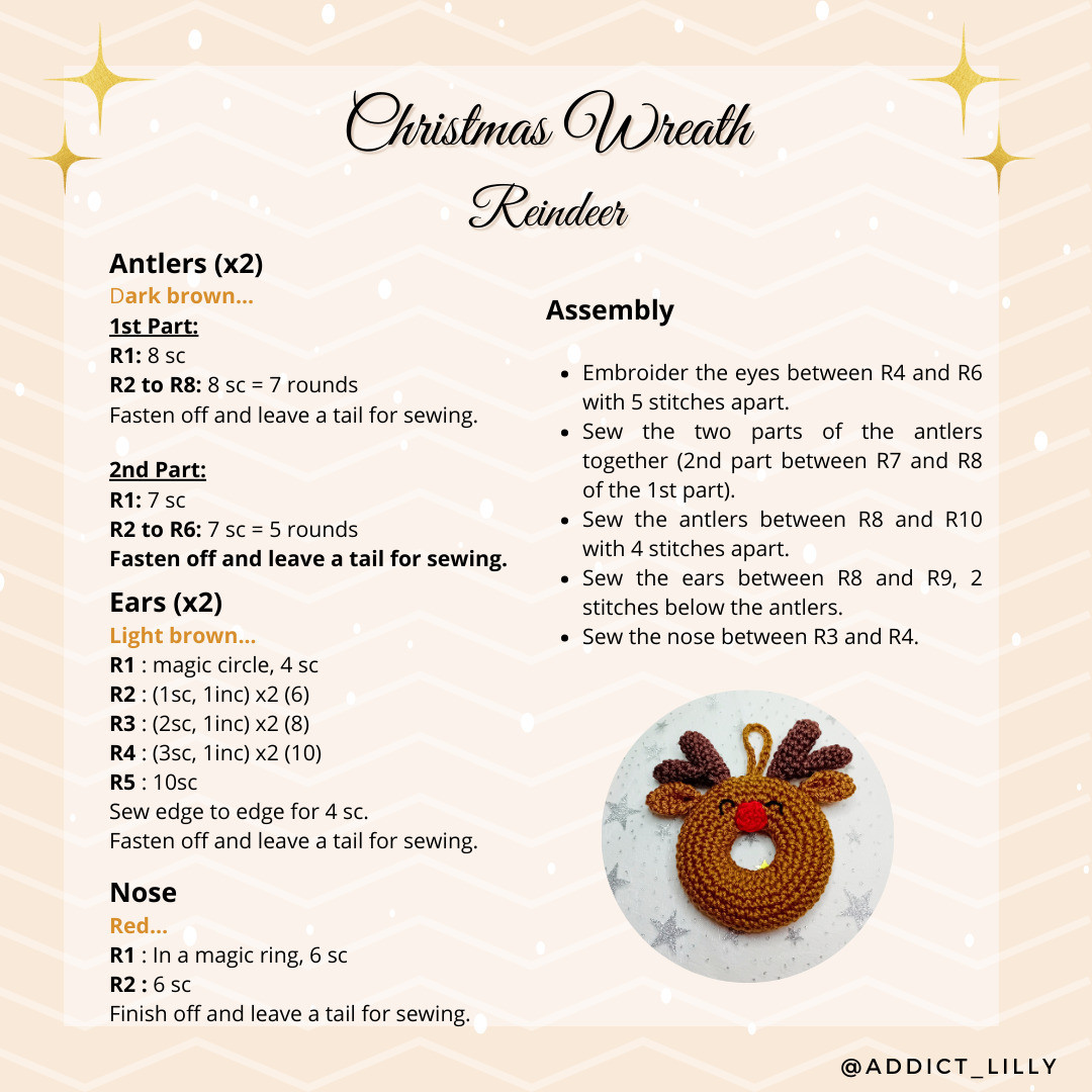 Crochet Pattern for a Festive Reindeer Christmas Wreath