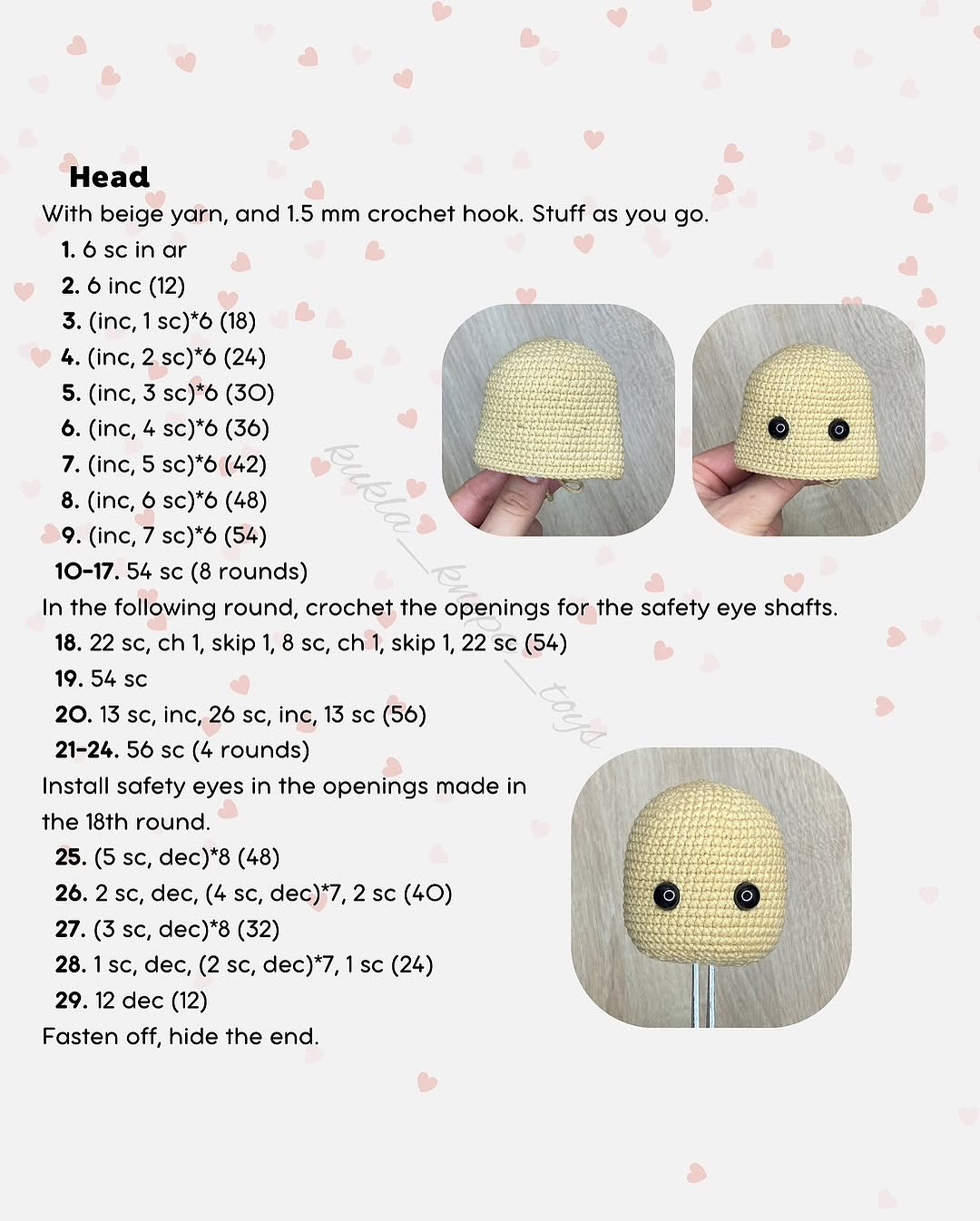 Crochet Pattern for Adorable Doll with Pink Bow and Heart Dress