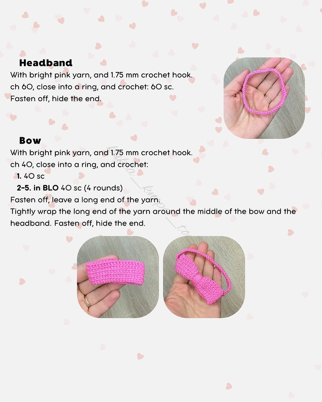 Crochet Pattern for Adorable Doll with Pink Bow and Heart Dress