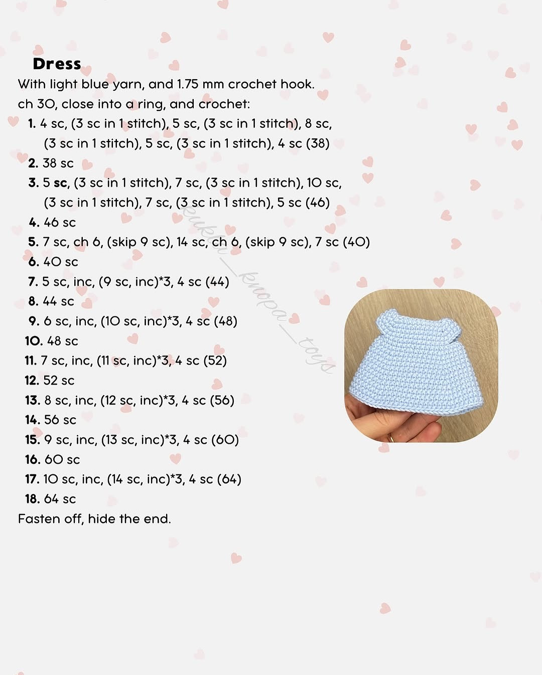 Crochet Pattern for Adorable Doll with Pink Bow and Heart Dress