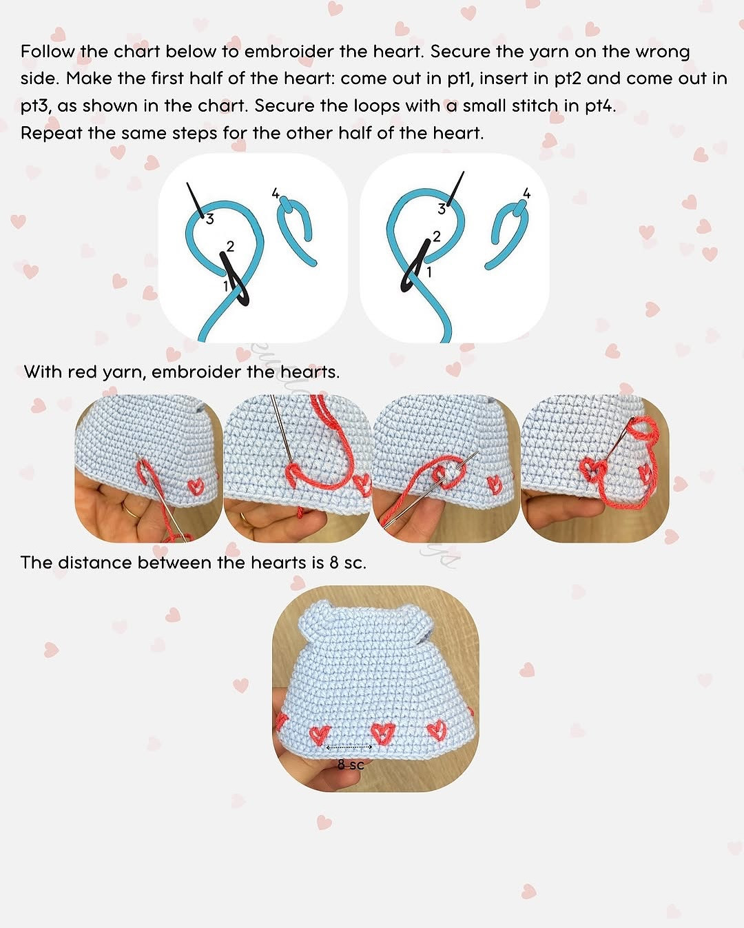 Crochet Pattern for Adorable Doll with Pink Bow and Heart Dress