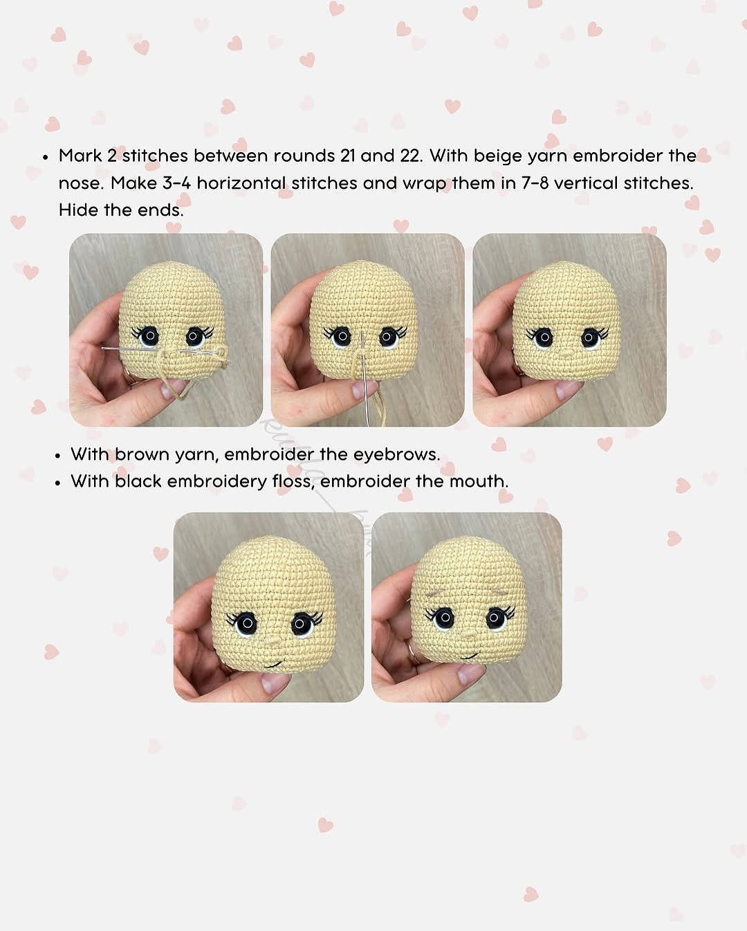 Crochet Pattern for Adorable Doll with Pink Bow and Heart Dress