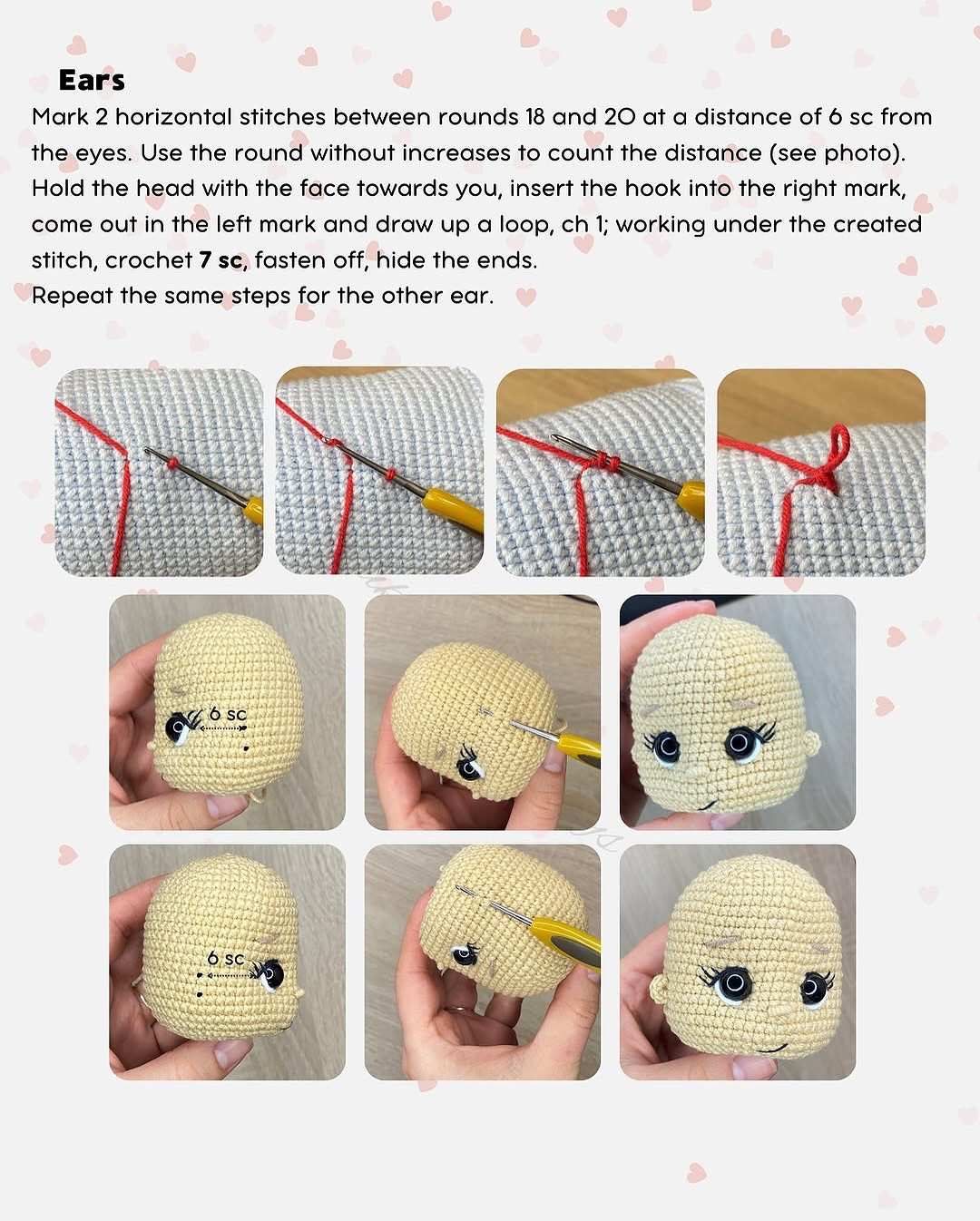 Crochet Pattern for Adorable Doll with Pink Bow and Heart Dress