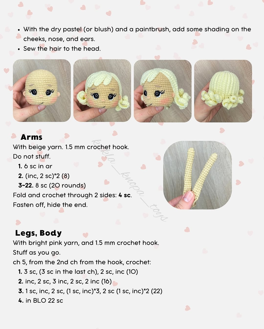 Crochet Pattern for Adorable Doll with Pink Bow and Heart Dress