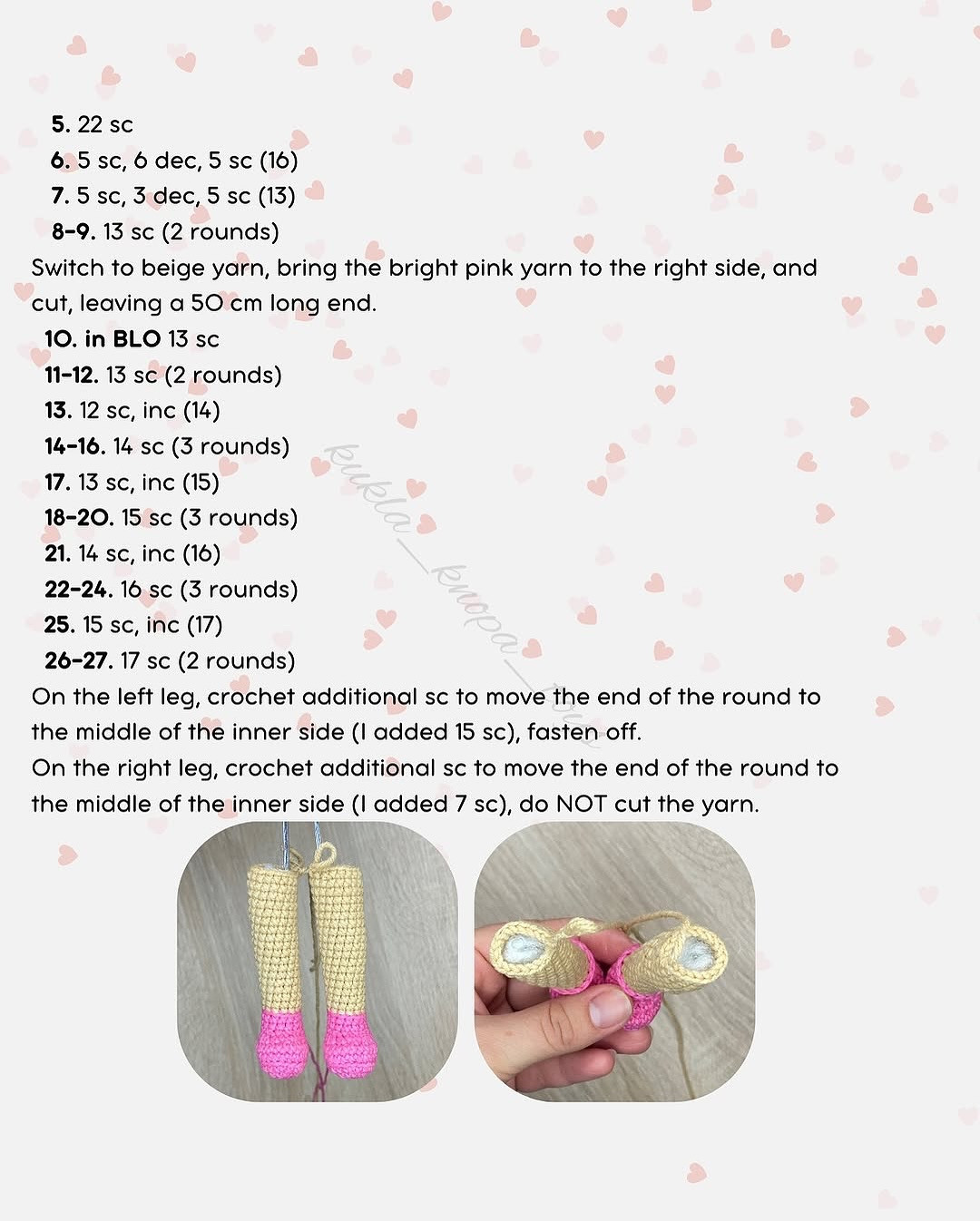 Crochet Pattern for Adorable Doll with Pink Bow and Heart Dress