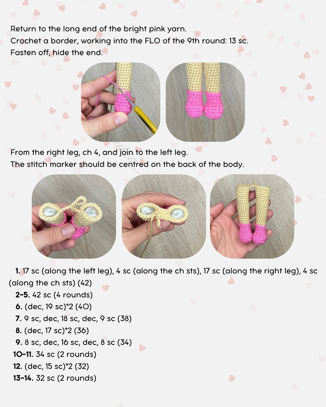 Crochet Pattern for Adorable Doll with Pink Bow and Heart Dress