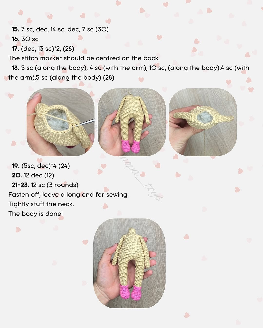 Crochet Pattern for Adorable Doll with Pink Bow and Heart Dress