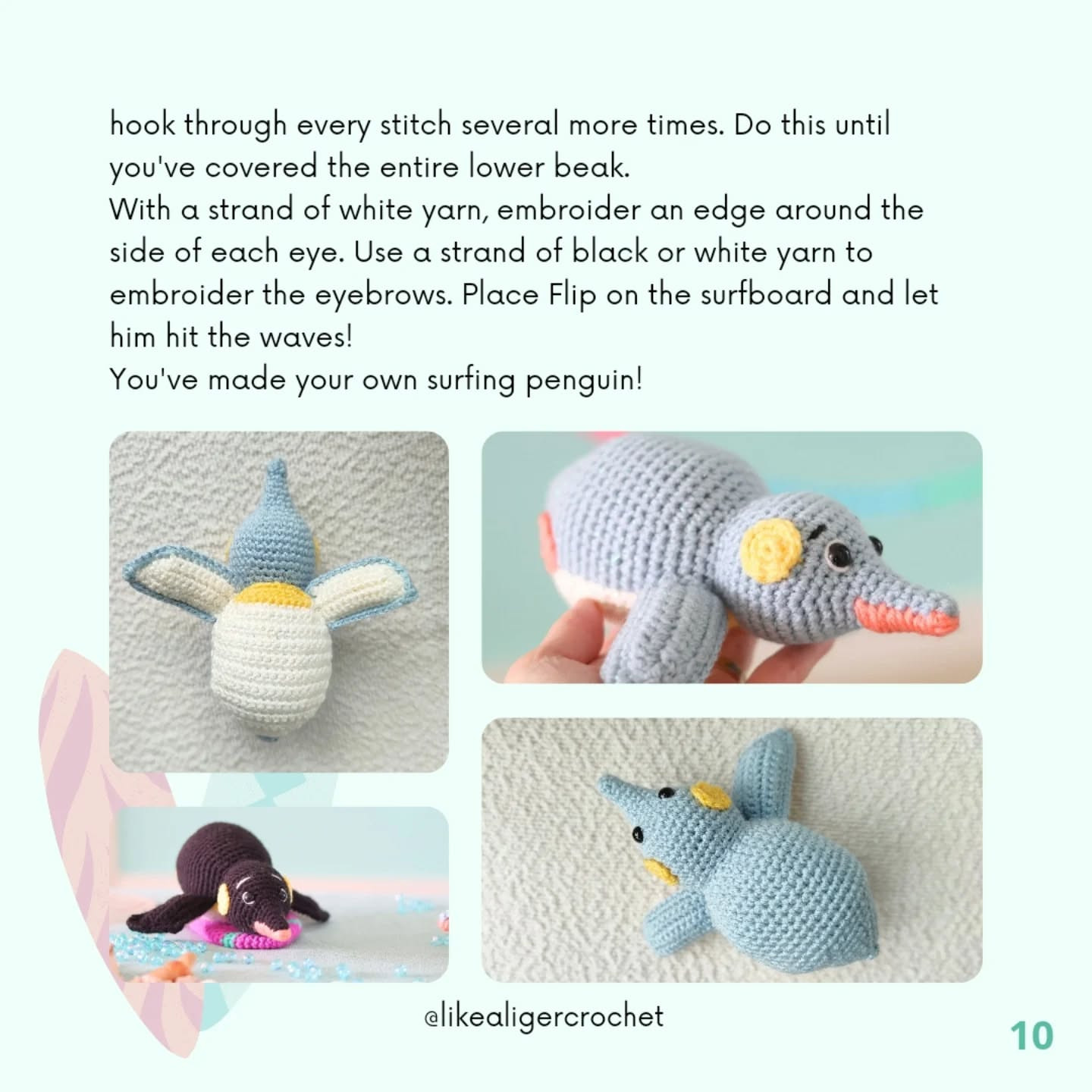 Crochet Pattern for Adorable Surfing Penguin Plush Toy