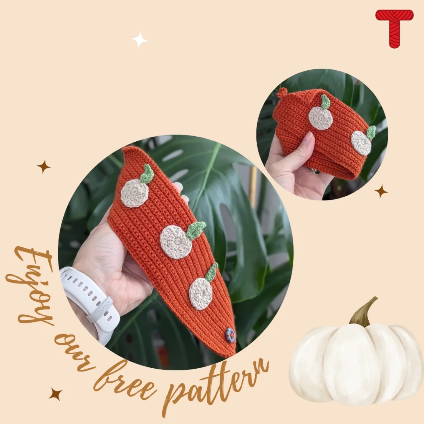 Crochet Pattern for Autumn-Themed Mug Cozy with Pumpkins