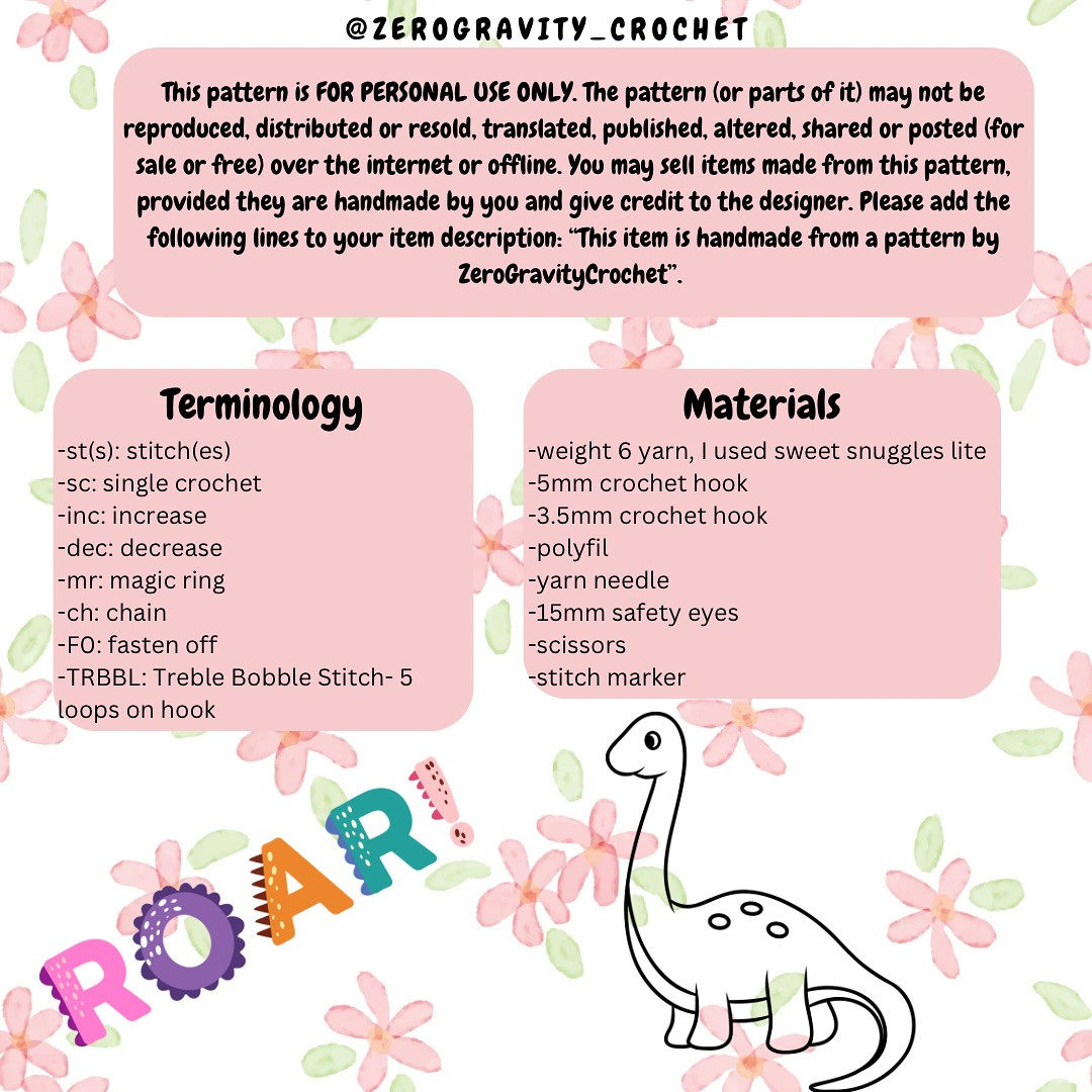 Crochet Pattern for Bonnie the Mini Bronto Dinosaur