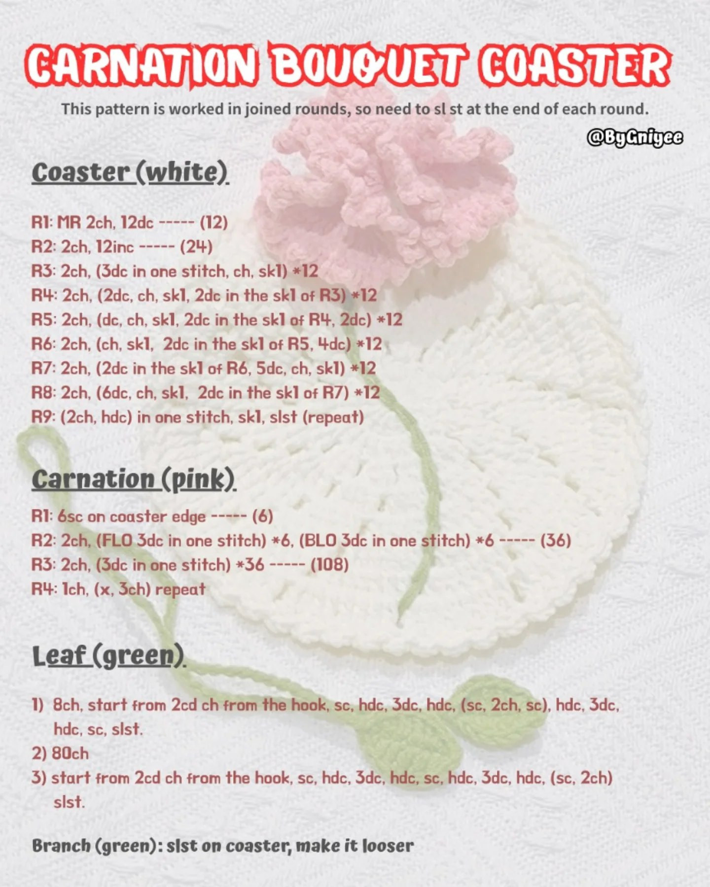 Crochet Pattern for Carnation Bouquet Coaster