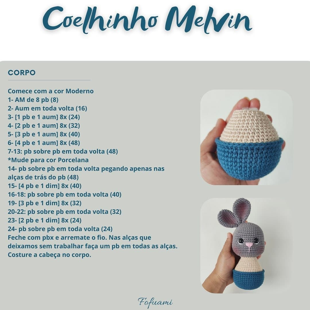 Crochet Pattern for Cute Melvin Bunny Amigurumi