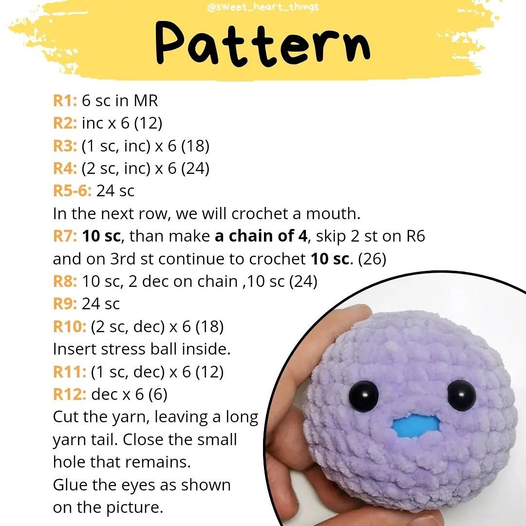 Crochet Pattern for Cute Mochi Stress Ball - Easy and Fun!