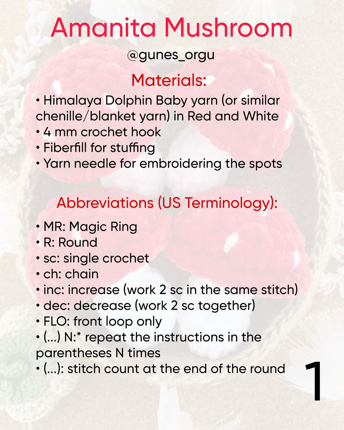 Crochet Pattern for Cute Red Mushrooms - Free Tutorial Included