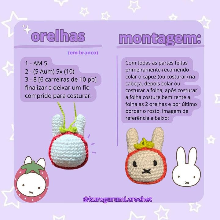 Crochet Pattern for Miffy Bag Charm with Strawberry Hat