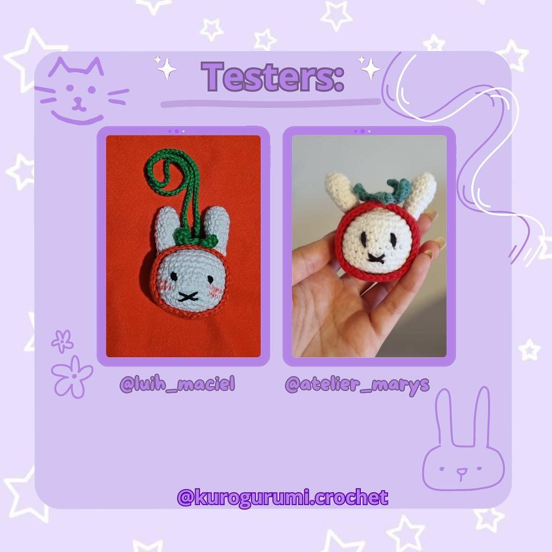 Crochet Pattern for Miffy Bag Charm with Strawberry Hat