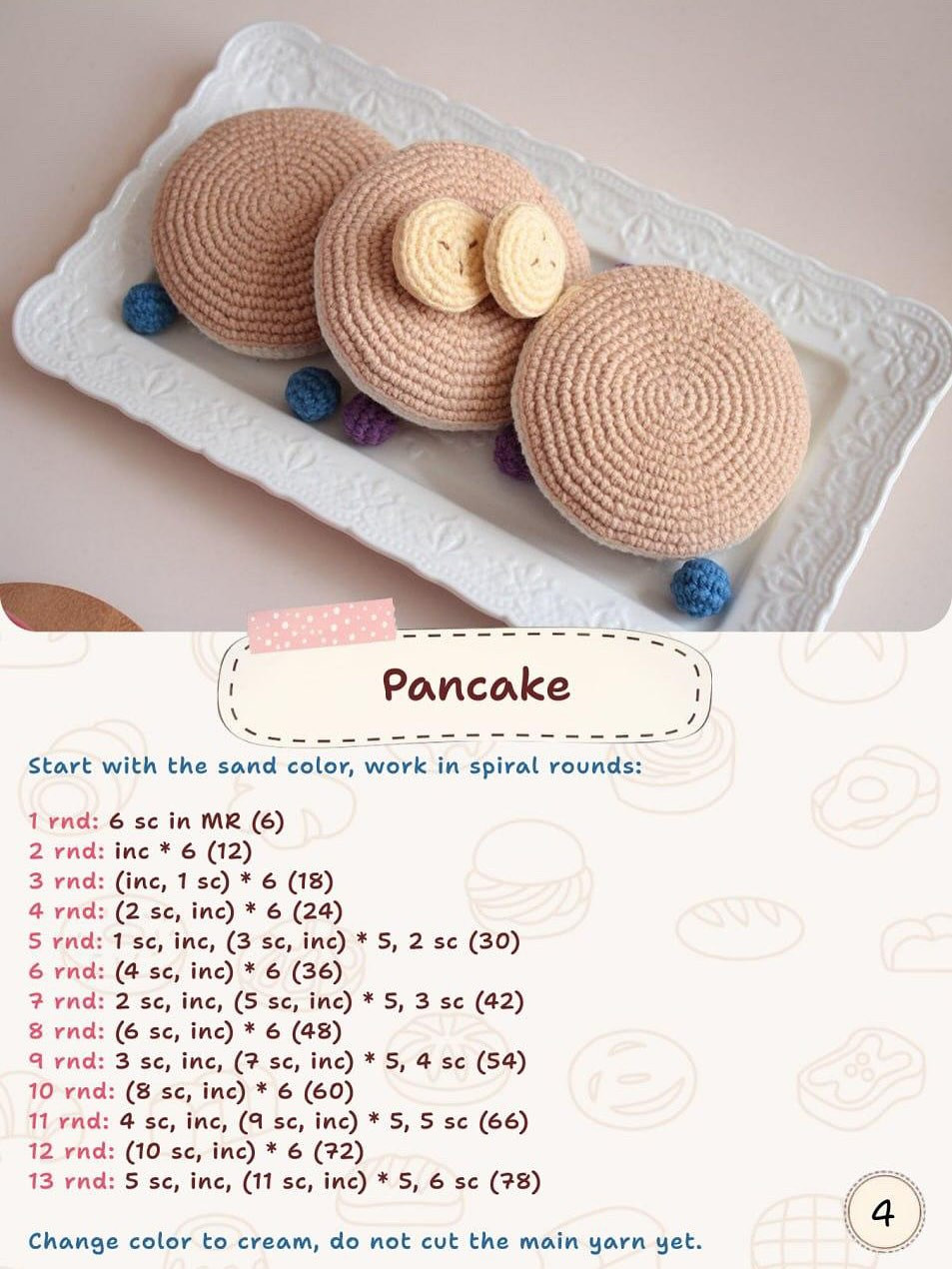 Crochet Pattern for Realistic Stack of Pancakes