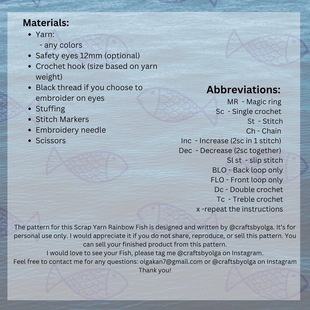 Crochet Pattern for Scrap Yarn Rainbow Fish